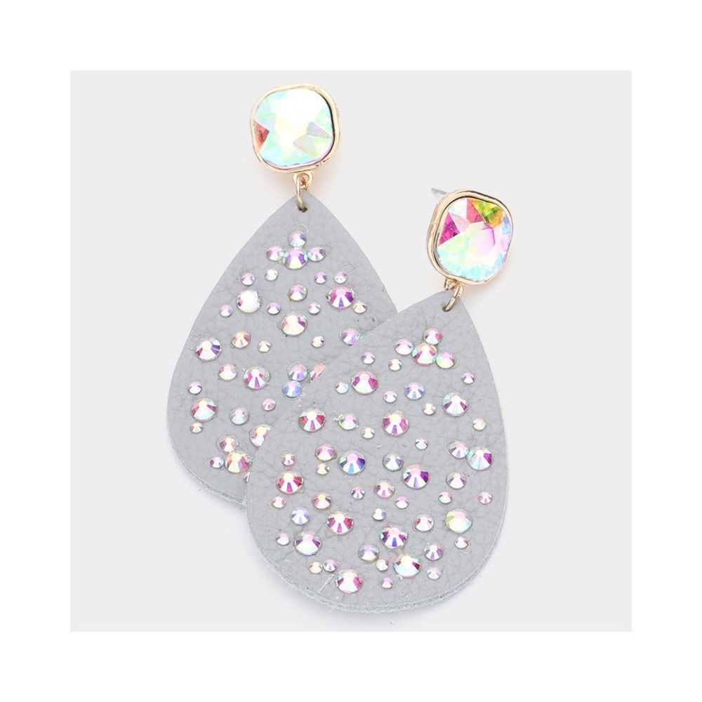 Rhinestone leather teardrop earrings